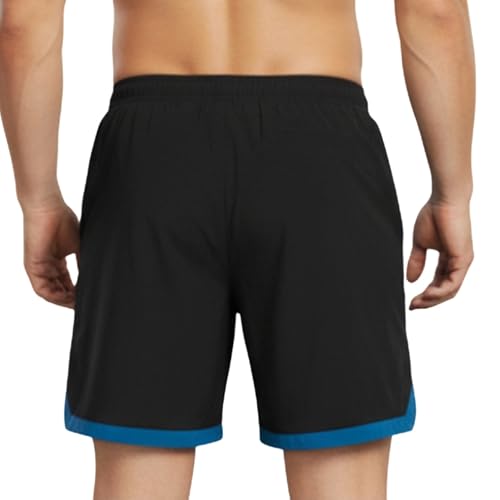 GYMIFIC Men’s Black Sports Shorts | Lightweight Quick-Dry Gym, Running & Training Shorts with Contrast Blue Design, Zipper Pockets & Lightweight Fabric for Football & Fitness (L, Black) - Image 5