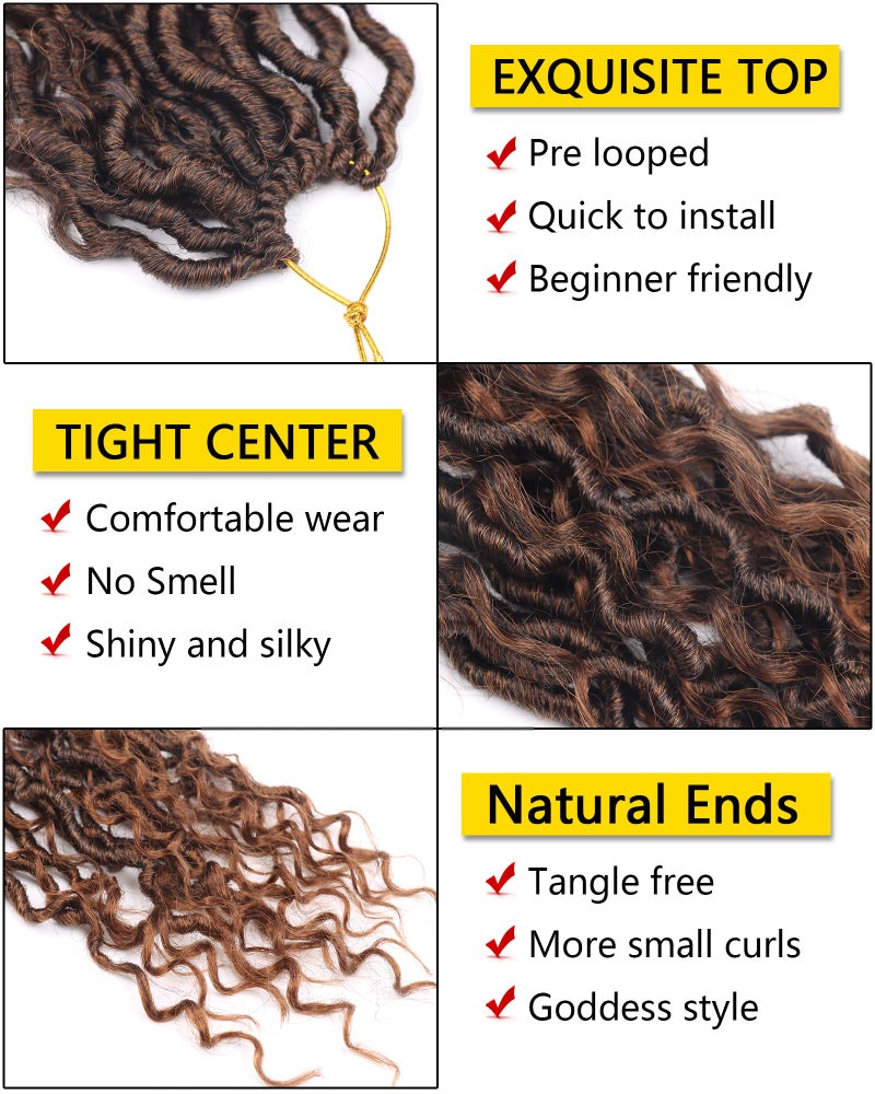 Aeagoo Goddess Locs Crochet Hair 14 Inch 7 Packs Curly Faux Locs Crochet Hair for Black Women Pre Looped Crochet Locs Boho Style Crochet Braids with Curly Ends (Black to Light Auburn) - Image 4