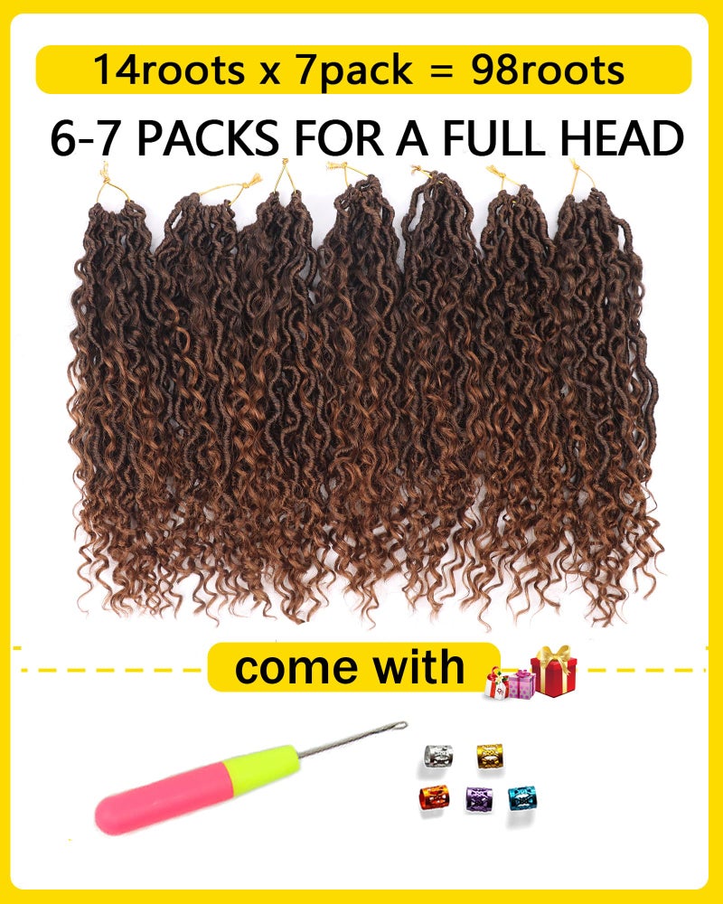 Aeagoo Goddess Locs Crochet Hair 14 Inch 7 Packs Curly Faux Locs Crochet Hair for Black Women Pre Looped Crochet Locs Boho Style Crochet Braids with Curly Ends (Black to Light Auburn) - Image 5