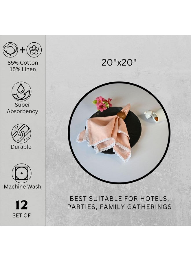 FINGERCRAFT مناديل قماشية فنجركرافت 20x20 بوصة مجموعة من 12 من قطن وكتان ممتازة الامتصاص قابلة للغسل وإعادة الاستخدام، مناديل عشاء متينة للمطبخ، الفنادق، حفلات الزفاف (وردي) - Image 5