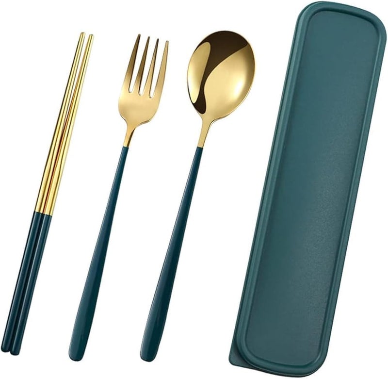 PUTHAK Portable Utensils, Travel Reusable Silverware Flatware Set for Lunch, Stainless Steel 4-Piece Camping Cutlery Include Fork Spoon Chopsticks with Case (Random Color) (Style-2) - Image 1