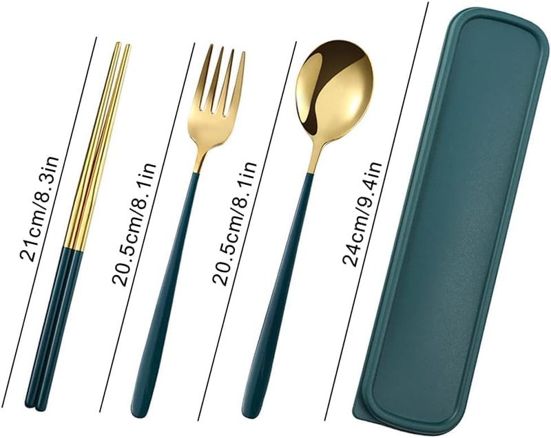 PUTHAK Portable Utensils, Travel Reusable Silverware Flatware Set for Lunch, Stainless Steel 4-Piece Camping Cutlery Include Fork Spoon Chopsticks with Case (Random Color) (Style-2) - Image 4