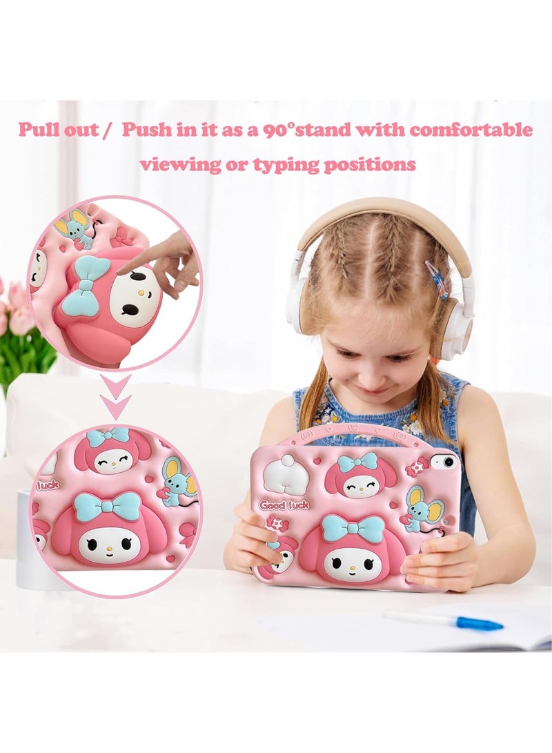 Aookay Kid Case Compatible with iPad (A16) 11th/10th Generation (2025/2022), Shockproof Cartoon Silicone Melody Cover with Handle Stand, Shoulder Strap (Pink) - Image 3