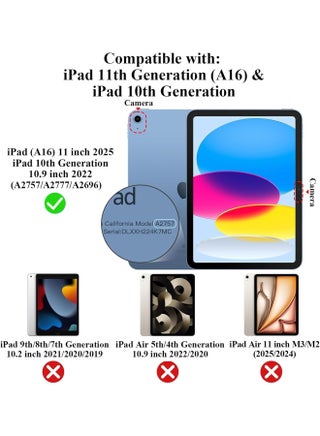 جراب أطفال متوافق مع جهاز iPad (A16) الجيل الحادي عشر/العاشر (2025/2022)، غطاء سيليكون مقاوم للصدمات برسومات كرتونية مع حامل ومقبض وحزام كتف (وردي) - view 2