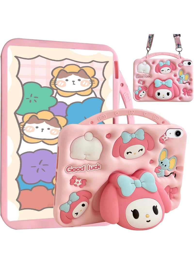 Aookay Kid Case Compatible with iPad (A16) 11th/10th Generation (2025/2022), Shockproof Cartoon Silicone Melody Cover with Handle Stand, Shoulder Strap (Pink) - Image 1