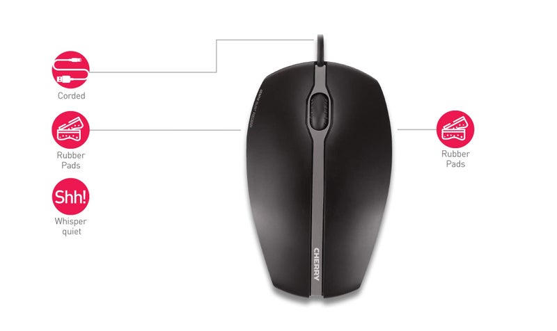 CHERRY GENTIX Silent - Corded - Quiet Mouse - No clicking Noise - Rubber Sides - Symmetrical – Black - Image 3