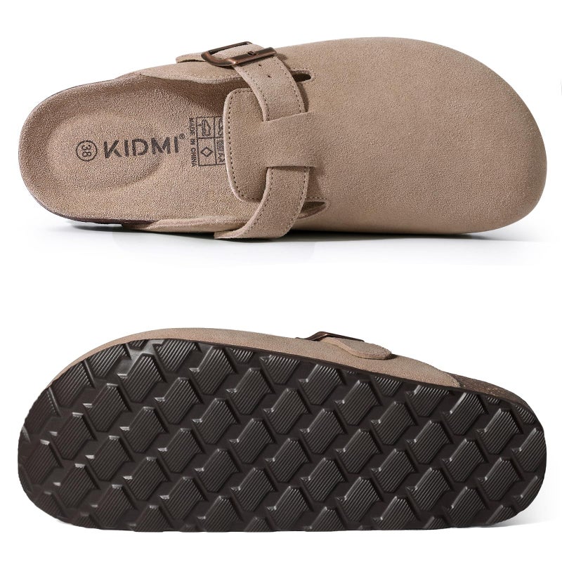 KIDMI Genuine Suede Clogs for Women Cork Footbed Sandals Leather Mules Potato Shoes with Arch Support Taupe 36 (Size 5.5) - Image 4