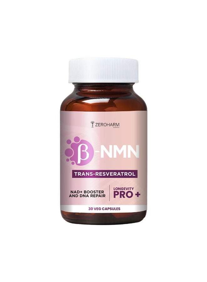 ZEROHARM NMN + Trans-Resveratrol 500 mg | High-Purity 99.5% NMN | Supports Healthy Aging, Cellular Energy, NAD+ Levels, Skin Health, Joint Support, Antioxidant | For Men & Women - 30 Veg Capsules - Image 1
