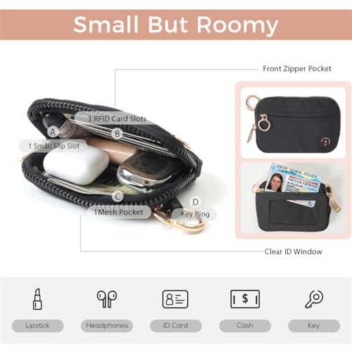 JEEBURYEE Wristlet Keychain Wallets for Women RFID Blocking Credit Card Holder Small Zipper Coin Purse Change Pouch with ID Window and Detachable Wrist Strap Black - Image 3