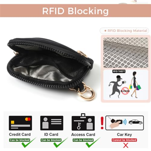 JEEBURYEE Wristlet Keychain Wallets for Women RFID Blocking Credit Card Holder Small Zipper Coin Purse Change Pouch with ID Window and Detachable Wrist Strap Black - Image 4