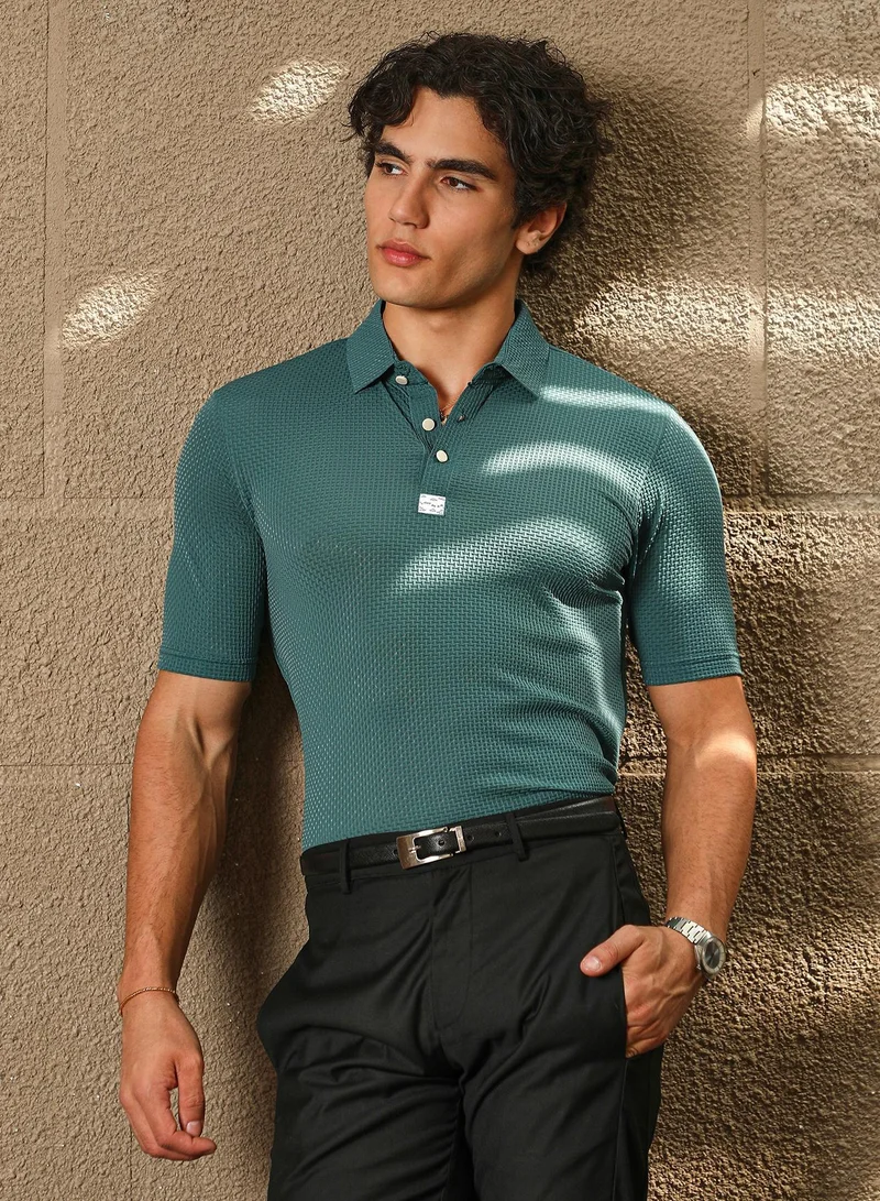 كامبوس سوترا تيشيرت بولو رجالي أخضر زمردي بنسيج ملتف