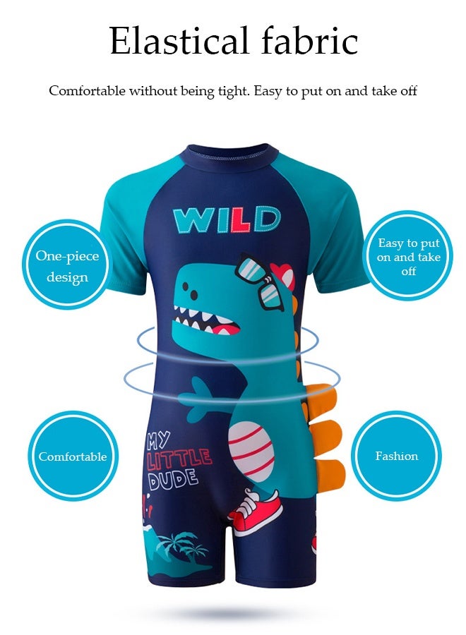 DUNISO Kids Swimsuit Set Boys Rash Guard Swimsuits Set Toddler Kids Training Quick Dry Swimwear Children One Piece Short Sleeves Clothing Beachwear Suit Dinosaur Print Children Short Sleeves Clothing Beachwear Bathing Suit for Summer (Size XL, suitable for 5-6 years) - Image 2