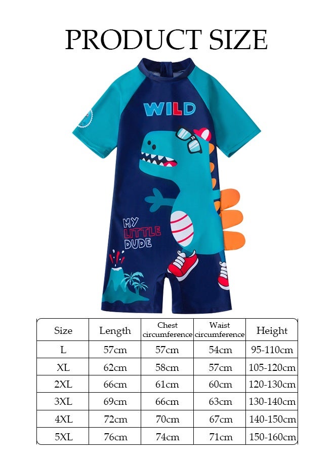 DUNISO Kids Swimsuit Set Boys Rash Guard Swimsuits Set Toddler Kids Training Quick Dry Swimwear Children One Piece Short Sleeves Clothing Beachwear Suit Dinosaur Print Children Short Sleeves Clothing Beachwear Bathing Suit for Summer (Size XL, suitable for 5-6 years) - Image 3