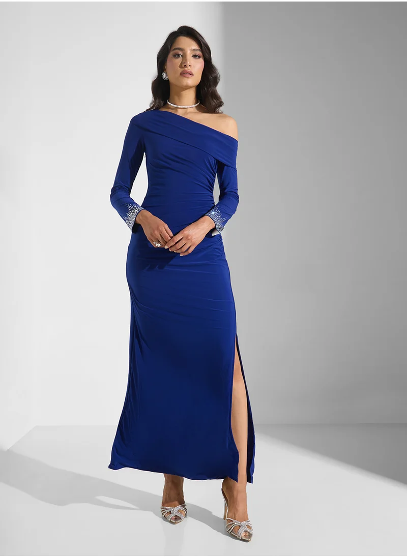 Ella Limited Edition Asymmetrical Shoulder Dress With Slit