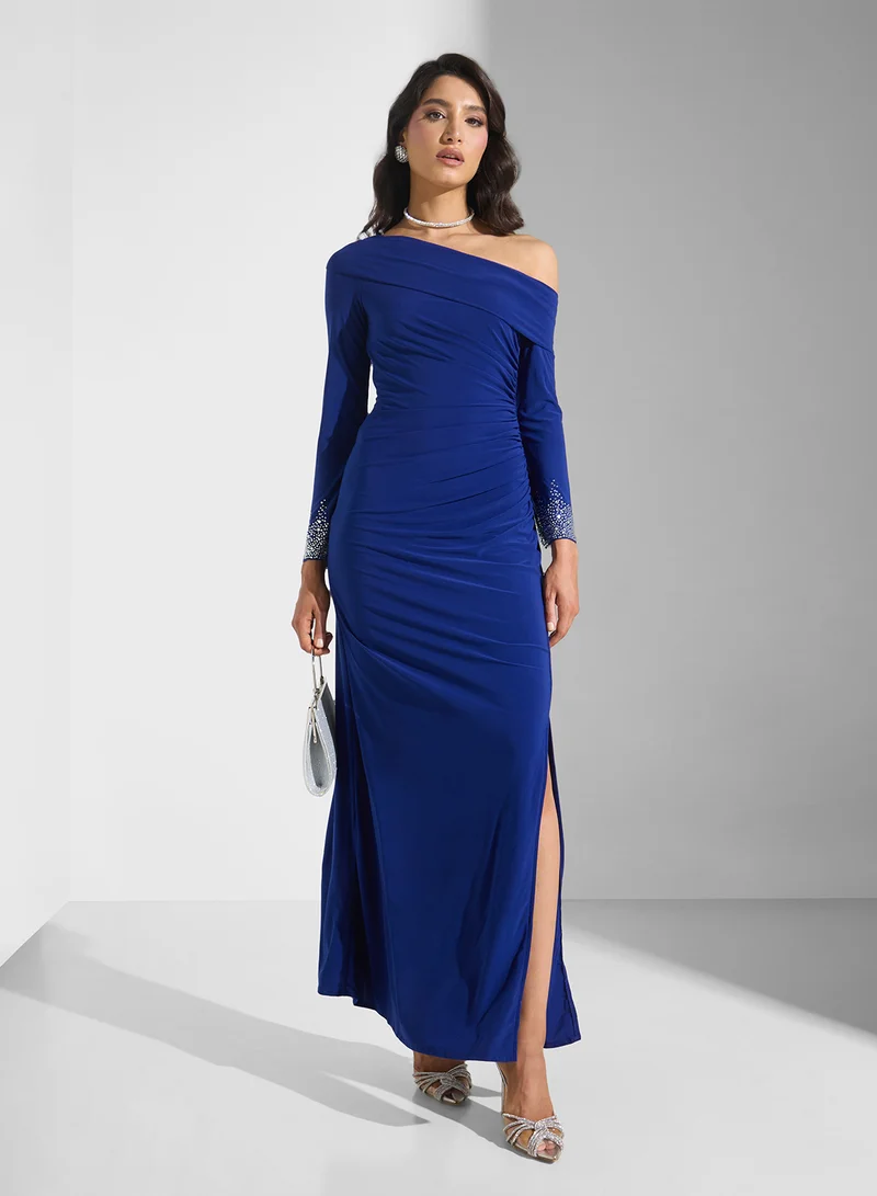 Ella Limited Edition Asymmetrical Shoulder Dress With Slit