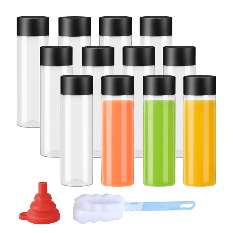 ZMYBCPACK 12 Pack 400 ML PP زجاجات عصير بلاستيكية مقاومة للحرارة مع الأغطية السوداء - زجاجات الحسية من البلاستيك - حاويات المشروبات السائبة القابلة لإعادة الاستخدام لحليب العصير (غسالة الصحون آمنة) - Image 1