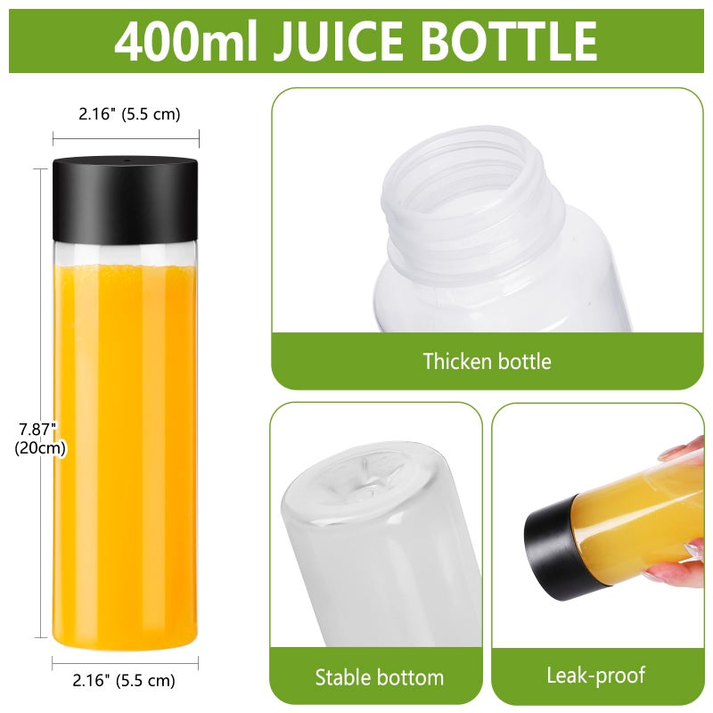 ZMYBCPACK 12 Pack 400 ML PP زجاجات عصير بلاستيكية مقاومة للحرارة مع الأغطية السوداء - زجاجات الحسية من البلاستيك - حاويات المشروبات السائبة القابلة لإعادة الاستخدام لحليب العصير (غسالة الصحون آمنة) - Image 2