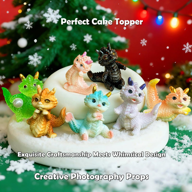 Basuo-9Q Cute Mini Baby Dragon Figurines Set, Cake Toppers, Miniature Fairy Garden Decor, Resin Loong Statues Dollhouse Ornaments, Party Favors, Photo Props, Easter Egg Stuffers - Image 2