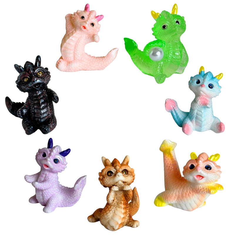 Basuo-9Q Cute Mini Baby Dragon Figurines Set, Cake Toppers, Miniature Fairy Garden Decor, Resin Loong Statues Dollhouse Ornaments, Party Favors, Photo Props, Easter Egg Stuffers - Image 1