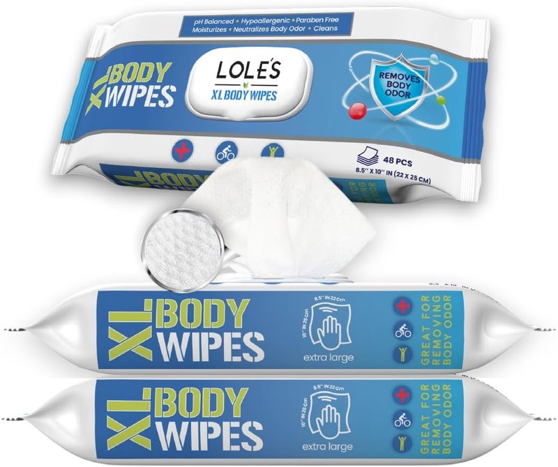 LOLE'S XL Lot of 96 Body Wipes without Paraben, without Alcohol, Bath Wipes – No Rinse, No Water, Disposable Cleaning, Bath Sponges – For Elderly, Disabled - Image 1