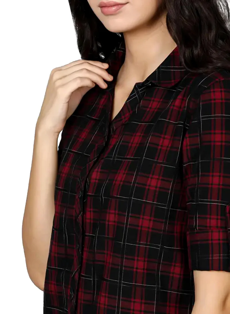 PINACOLADA Women's Crimson Red Tartan Plaid Shirt