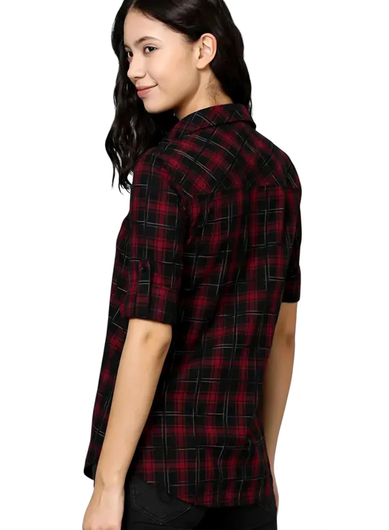 PINACOLADA Women's Crimson Red Tartan Plaid Shirt