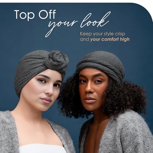 CAPLORD Silk Satin Lined Halo Turban Head Wrap Pre-Tied Skull Cap for Men and Women Sleeping Bonnet Curly Hair Cover Chemo Hair Loss Hat Wave Cap Sleep Turbans Dark Gray - Image 5