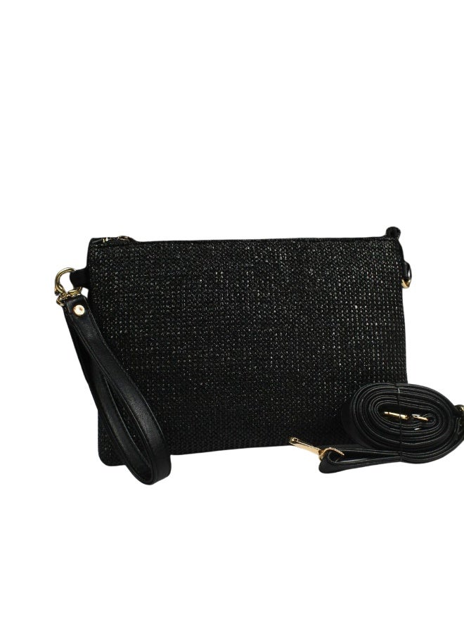 Clutch Bag Attractive With Crossbody Strap -black - Image 1