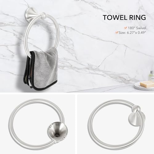 XINWEI 24-Inch Wall Mounted Bathroom Towel Rack Set, 5-Piece Stainless Steel Bathroom Hardware Set with Towel Bar, Towel Ring, Toilet Paper Holder & Hook, Brushed Nickel - Image 3