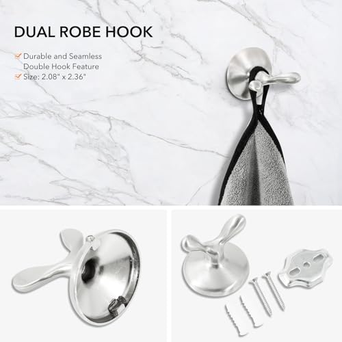 XINWEI 24-Inch Wall Mounted Bathroom Towel Rack Set, 5-Piece Stainless Steel Bathroom Hardware Set with Towel Bar, Towel Ring, Toilet Paper Holder & Hook, Brushed Nickel - Image 5