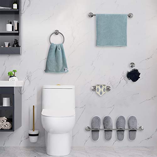 XINWEI 24-Inch Wall Mounted Bathroom Towel Rack Set, 5-Piece Stainless Steel Bathroom Hardware Set with Towel Bar, Towel Ring, Toilet Paper Holder & Hook, Brushed Nickel - Image 4