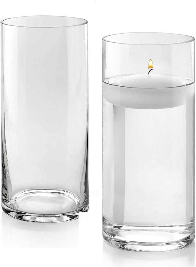 Set of 2 Clear Glass Cylinder Vases – 8 Inch Tall x 5 Inch Wide – Pillar Candle Holders, Floating Candle Vases or Flower Vases – Decorative Centerpieces for Weddings, Events & Home Décor - Image 2
