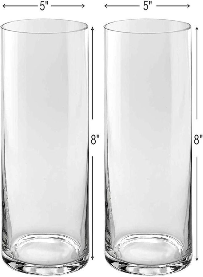 Set of 2 Clear Glass Cylinder Vases – 8 Inch Tall x 5 Inch Wide – Pillar Candle Holders, Floating Candle Vases or Flower Vases – Decorative Centerpieces for Weddings, Events & Home Décor - Image 1