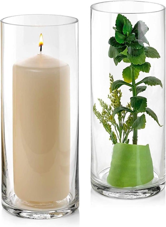 Set of 2 Clear Glass Cylinder Vases – 8 Inch Tall x 5 Inch Wide – Pillar Candle Holders, Floating Candle Vases or Flower Vases – Decorative Centerpieces for Weddings, Events & Home Décor - Image 4