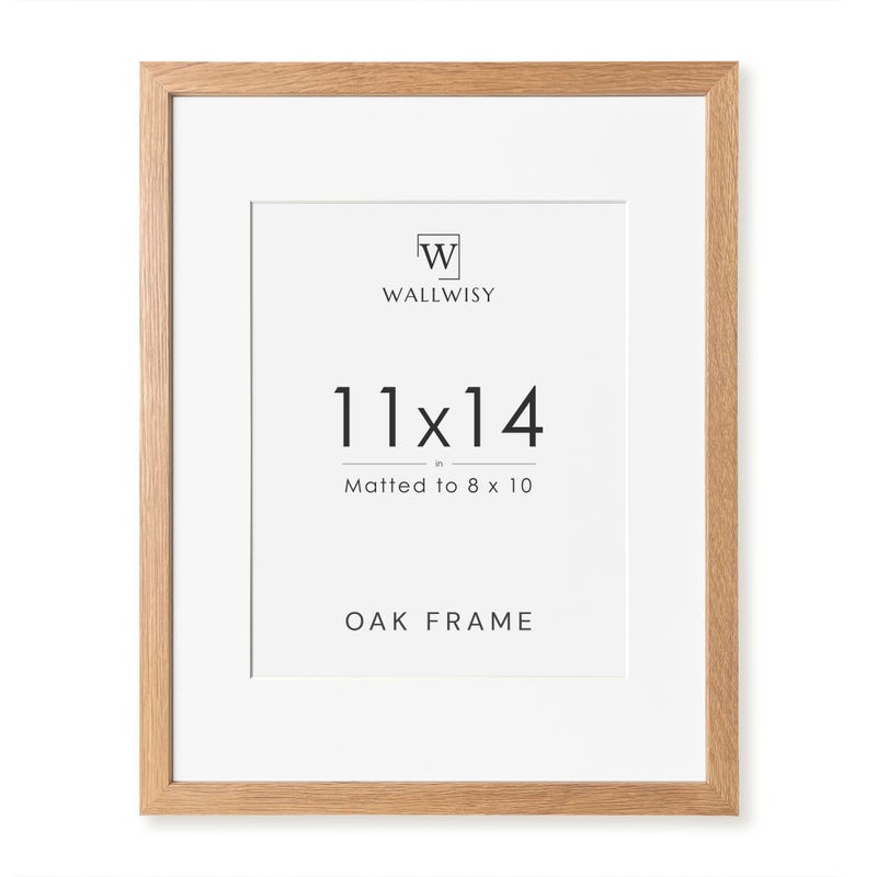 wallwisy 11x14 Picture Frame, Solid Oak 11x14 Photo Frame with Mat to 8x10, 14x11 Natural Oak Wood Frames for Wall, Set of 1 - Image 1