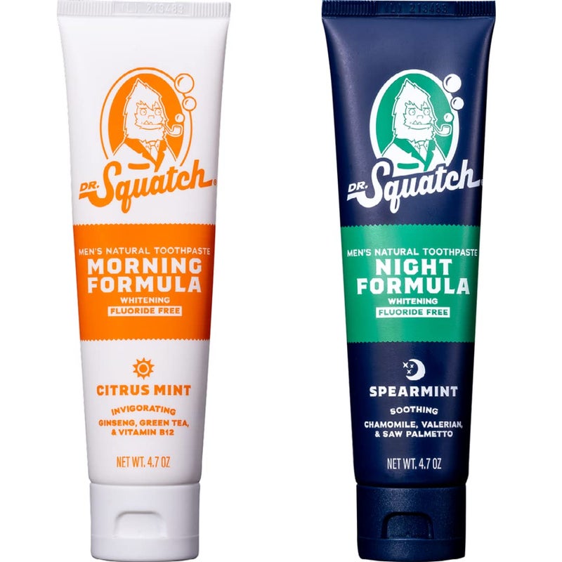 Dr. Squatch Natural Teeth Whitening Toothpaste Kit - Day and Night Flouride Free Natural Toothpaste - Citrus Mint, Spearmint (4.7 oz, 2-Pack) - Image 1