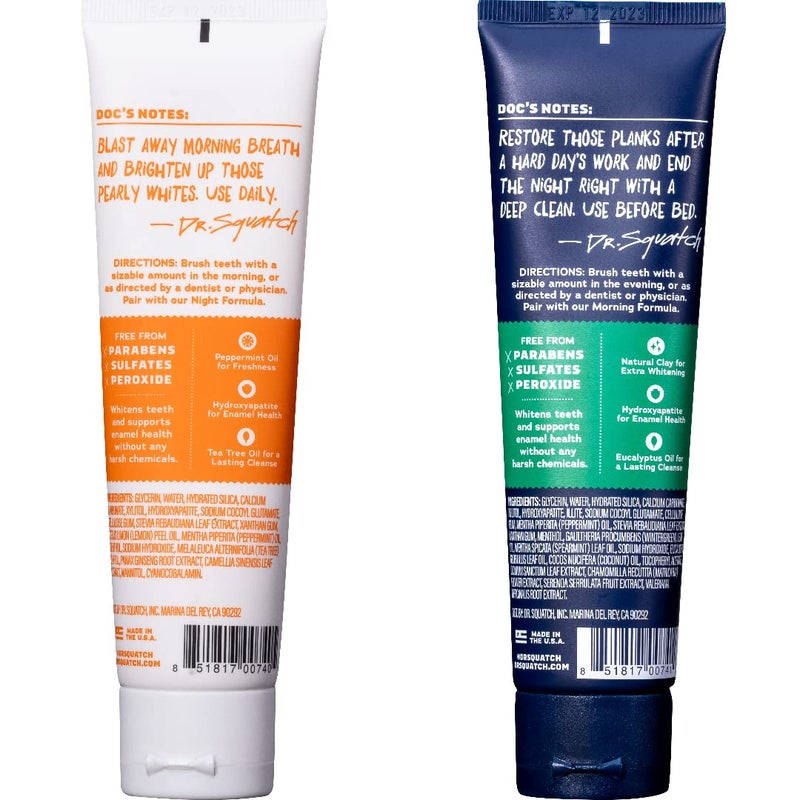 Dr. Squatch Natural Teeth Whitening Toothpaste Kit - Day and Night Flouride Free Natural Toothpaste - Citrus Mint, Spearmint (4.7 oz, 2-Pack) - Image 2