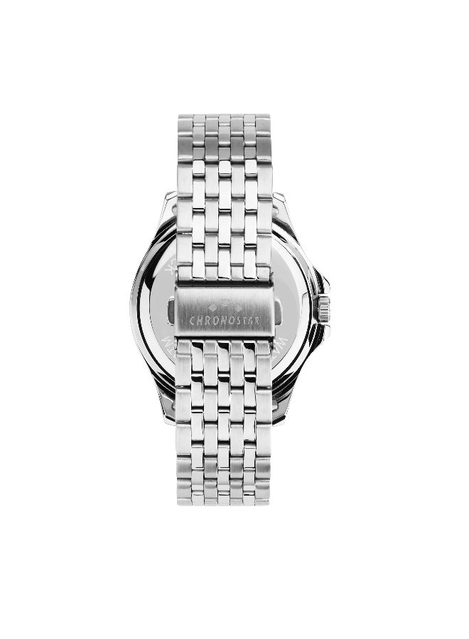 Chronostar Men's Black Round Analog Dial with Silver Stainless Steel Band Watch - 43mm - R3753318003 - Image 4