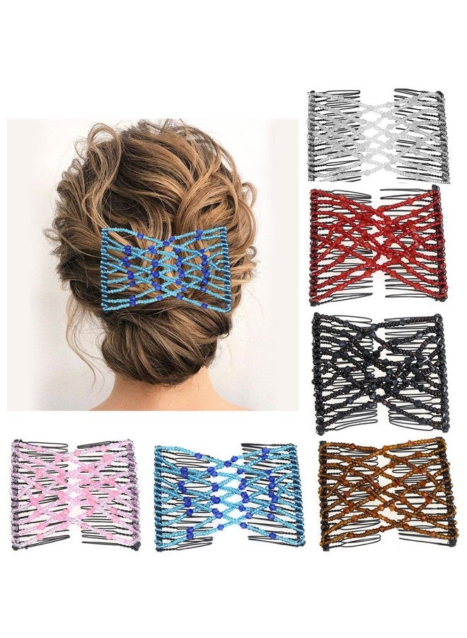 Aethland 6 Pieces Magic Hair Comb Elastic Beaded Hair Clips Women Stretchy Bride Double Slides Hairpins Combs For Women Ladies Girls Diy Hair Styling Accessories - Image 2