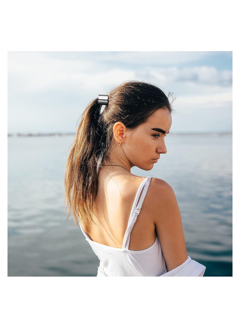 KASTWAVE Ponytail Elastic Hair Ties Cuff, Metal Hair Ties Punk, Brushed Metal Expandable Hair Rings, Ponytail Holder Hair Rope Accessory for Women Girls, Gold and Silver - Image 3