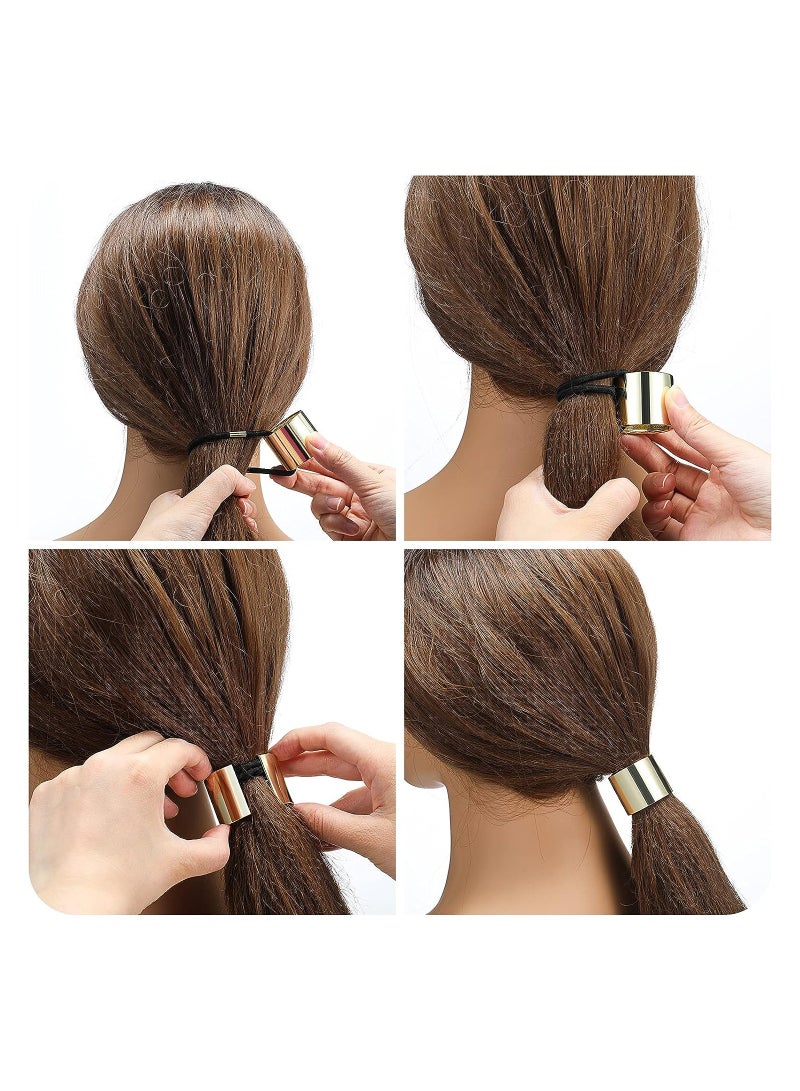 KASTWAVE Ponytail Elastic Hair Ties Cuff, Metal Hair Ties Punk, Brushed Metal Expandable Hair Rings, Ponytail Holder Hair Rope Accessory for Women Girls, Gold and Silver - Image 5