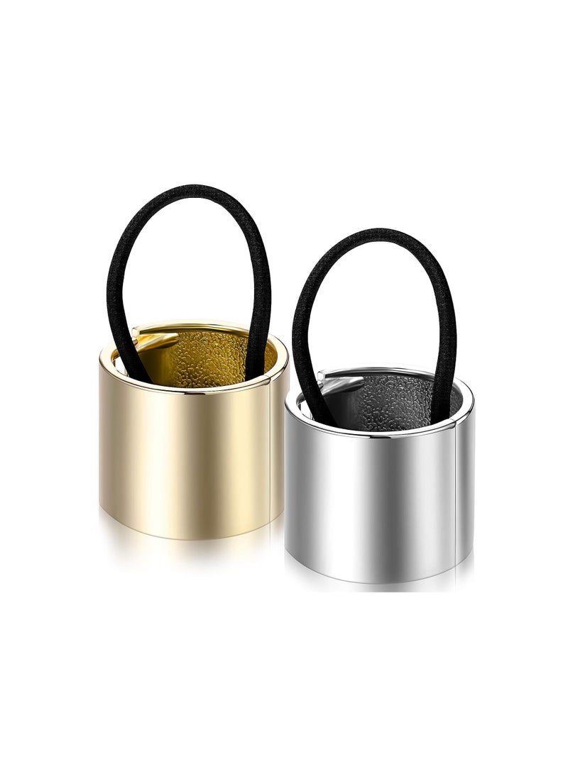 KASTWAVE Ponytail Elastic Hair Ties Cuff, Metal Hair Ties Punk, Brushed Metal Expandable Hair Rings, Ponytail Holder Hair Rope Accessory for Women Girls, Gold and Silver - Image 1