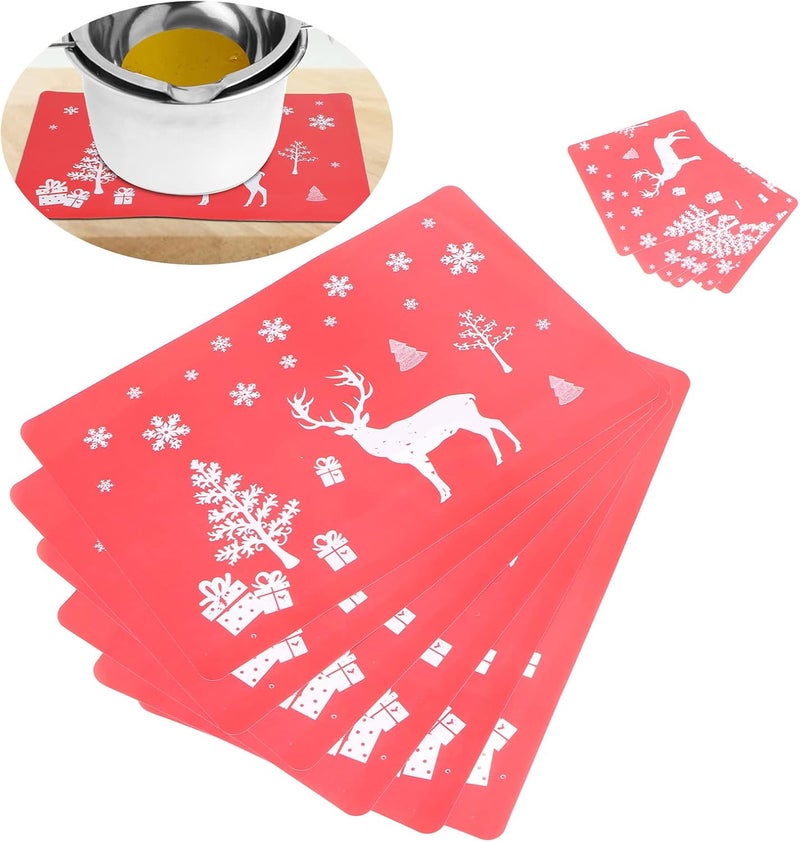 klarako 12pcs Heat Insulated Pad,Christmas Pattern Heat Proof Mat Skid Resistance Pot holder Thickened Hot Pads (Red) - Image 5