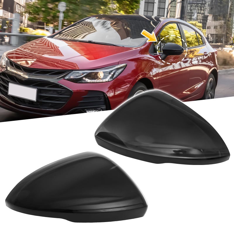 AMSPRAC Door Side Rearview Mirror Covers CapsExterior Mirror CoversSide Mirror Caps compatible with for Chevrolet Cruze 20172019Glossy Black2PCS