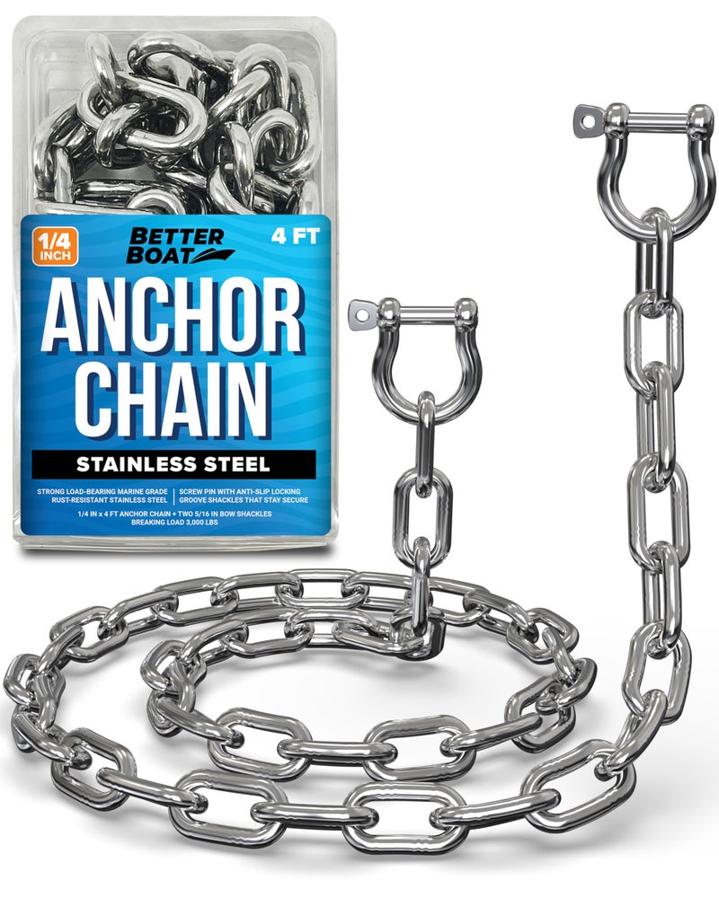 Stainless Steel Anchor Chain Marine Grade Boat Accessories with Double Shackle Link Ends 4 Ft Length 14 Width for Boats