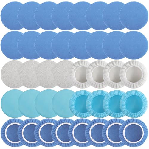 Cabaubl 40 PCS Polishing Bonnet Pads5 to 6 Inches Buffer BonnetsCar Polisher Pad BonnetBuffing Pad Cover Waxers BonnetMix Pack 24 Microfiber 8 NonWoven 8 Woolen for Car Polisher - Image 1