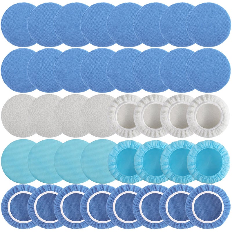 Cabaubl 40 PCS Polishing Bonnet Pads5 to 6 Inches Buffer BonnetsCar Polisher Pad BonnetBuffing Pad Cover Waxers BonnetMix Pack 24 Microfiber 8 NonWoven 8 Woolen for Car Polisher - Image 2