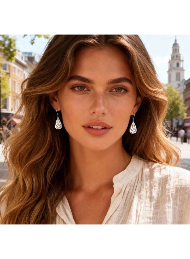Lancharmed 925 Sterling Silver Teardrop Dangle Earrings, Hypoallergenic 14k Gold Plated Hammered Waterdrop Earring for Women Trendy Statement Dangling Drop Leverback Earrings Gifts in Jewelry Box - Image 4