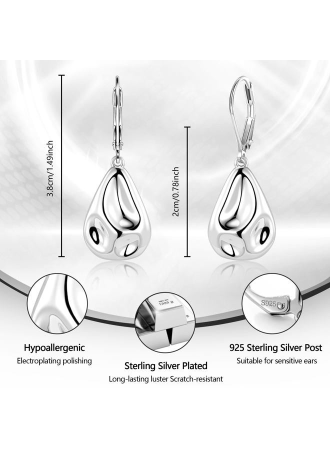 Lancharmed 925 Sterling Silver Teardrop Dangle Earrings, Hypoallergenic 14k Gold Plated Hammered Waterdrop Earring for Women Trendy Statement Dangling Drop Leverback Earrings Gifts in Jewelry Box - Image 2