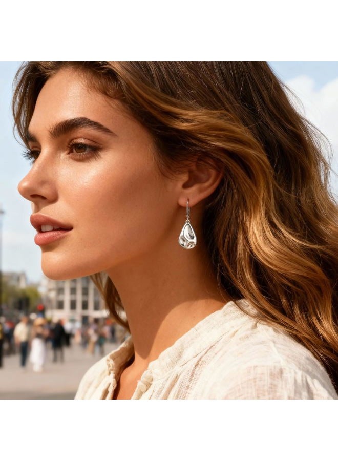 Lancharmed 925 Sterling Silver Teardrop Dangle Earrings, Hypoallergenic 14k Gold Plated Hammered Waterdrop Earring for Women Trendy Statement Dangling Drop Leverback Earrings Gifts in Jewelry Box - Image 3